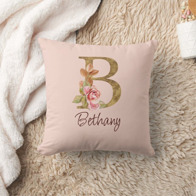 Individuelle Name Goldfolie Rosa Rosen Buchstabe B Kissen (Decke)