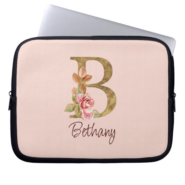 Individuelle Name Goldfolie Rosa Rosen Buchstabe B Laptopschutzhülle (Vorderseite)