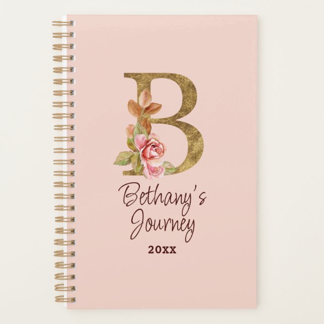 Individuelle Name Goldfolie Rosa Rosen Buchstabe B Planer (Vorderseite)