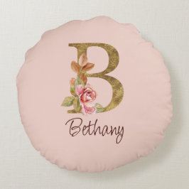 Individuelle Name Goldfolie Rosa Rosen Buchstabe B Rundes Kissen
