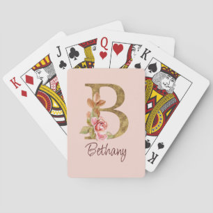 Individuelle Name Goldfolie Rosa Rosen Buchstabe B Spielkarten