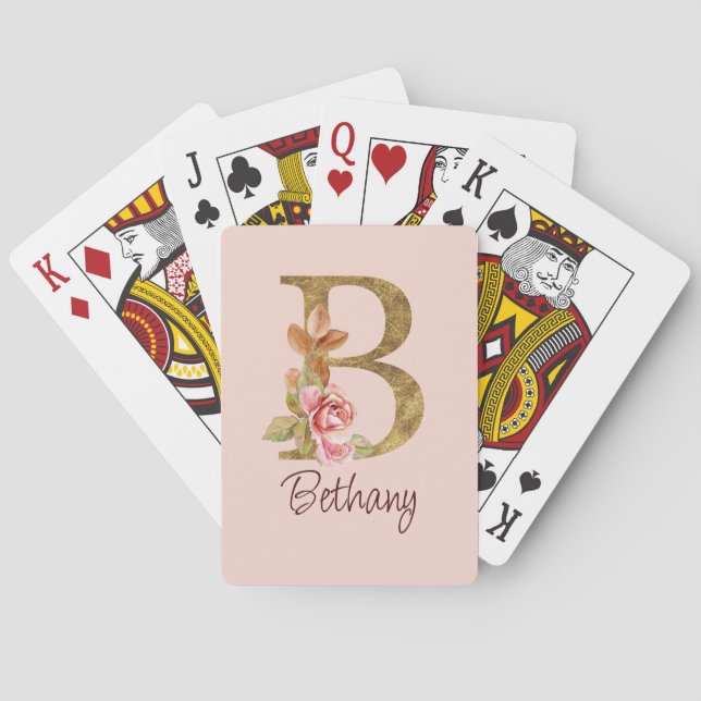 Individuelle Name Goldfolie Rosa Rosen Buchstabe B Spielkarten (Rückseite)