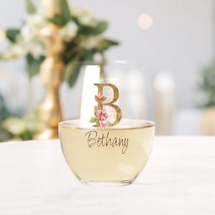 Individuelle Name Goldfolie Rosa Rosen Buchstabe B Weinglas Ohne Stiel