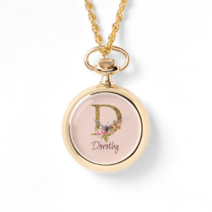Individuelle Name Goldfolie Rosa Rosen Buchstabe D Armbanduhr
