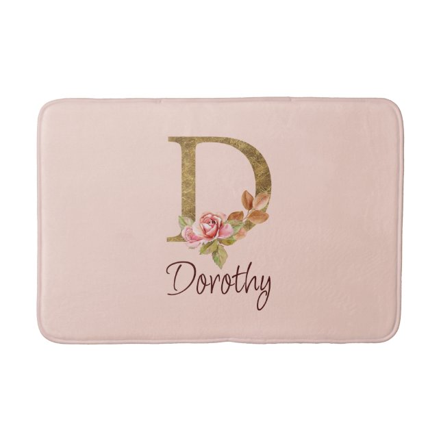 Individuelle Name Goldfolie Rosa Rosen Buchstabe D Badematte (Vorderseite)