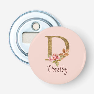 Individuelle Name Goldfolie Rosa Rosen Buchstabe D Flaschenöffner