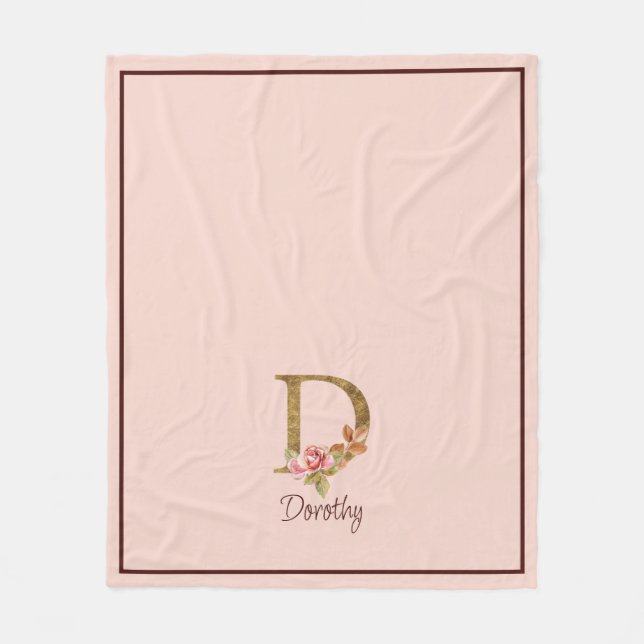 Individuelle Name Goldfolie Rosa Rosen Buchstabe D Fleecedecke (Vorderseite)