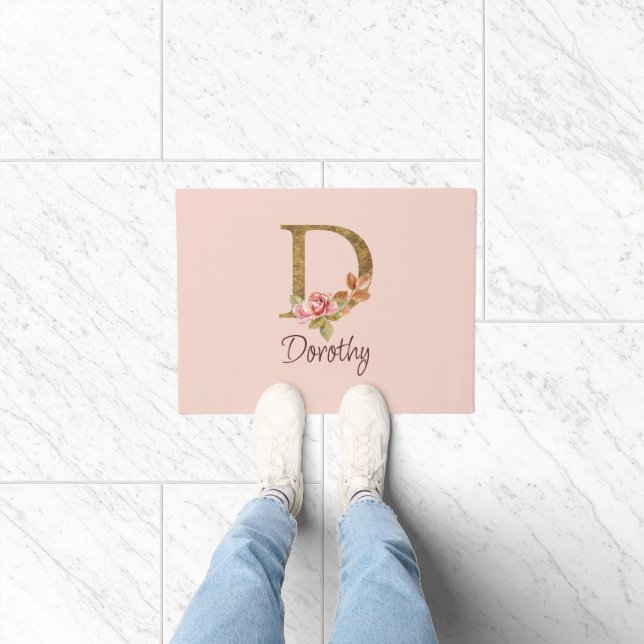 Individuelle Name Goldfolie Rosa Rosen Buchstabe D Fußmatte (Indoor)