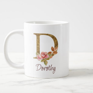 Individuelle Name Goldfolie Rosa Rosen Buchstabe D Jumbo-Tasse