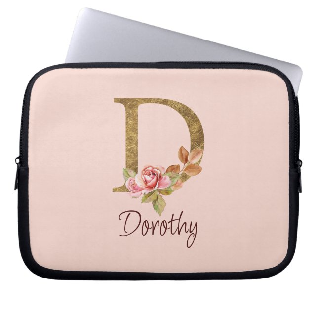 Individuelle Name Goldfolie Rosa Rosen Buchstabe D Laptopschutzhülle (Vorderseite)
