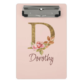 Individuelle Name Goldfolie Rosa Rosen Buchstabe D Mini Klemmbrett