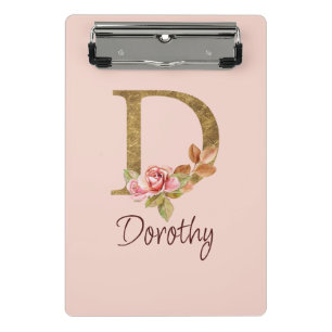 Individuelle Name Goldfolie Rosa Rosen Buchstabe D Mini Klemmbrett