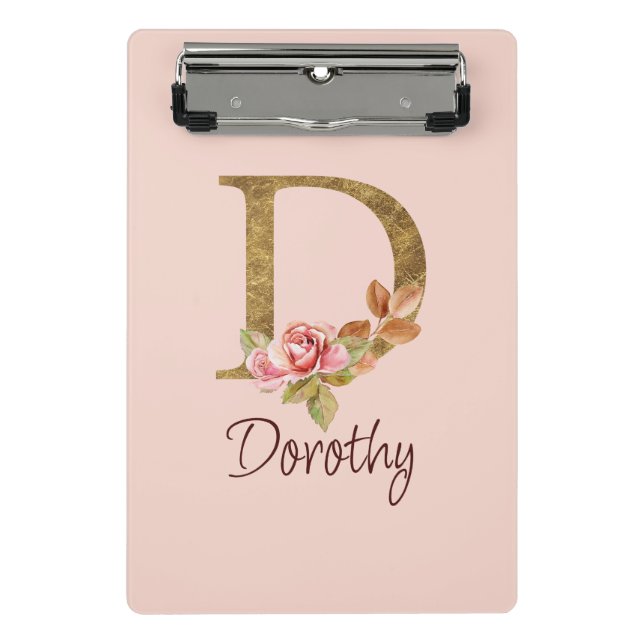 Individuelle Name Goldfolie Rosa Rosen Buchstabe D Mini Klemmbrett (Vorderseite)