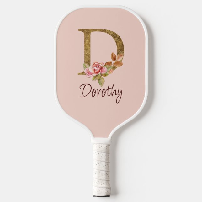 Individuelle Name Goldfolie Rosa Rosen Buchstabe D Pickleball Schläger (Vorderseite)