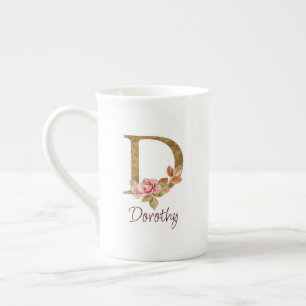 Individuelle Name Goldfolie Rosa Rosen Buchstabe D Prozellantasse
