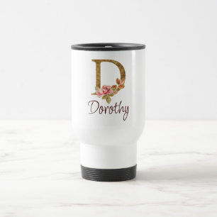 Individuelle Name Goldfolie Rosa Rosen Buchstabe D Reisebecher