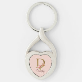 Individuelle Name Goldfolie Rosa Rosen Buchstabe D Schlüsselanhänger
