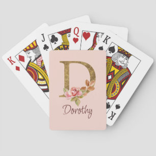 Individuelle Name Goldfolie Rosa Rosen Buchstabe D Spielkarten