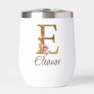 Individuelle Name Goldfolie Rosa Rosen Buchstabe E