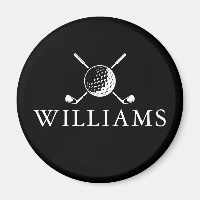 Individuelle Name Golf Ball und Clubs schwarz und  Magnet (Vorne)