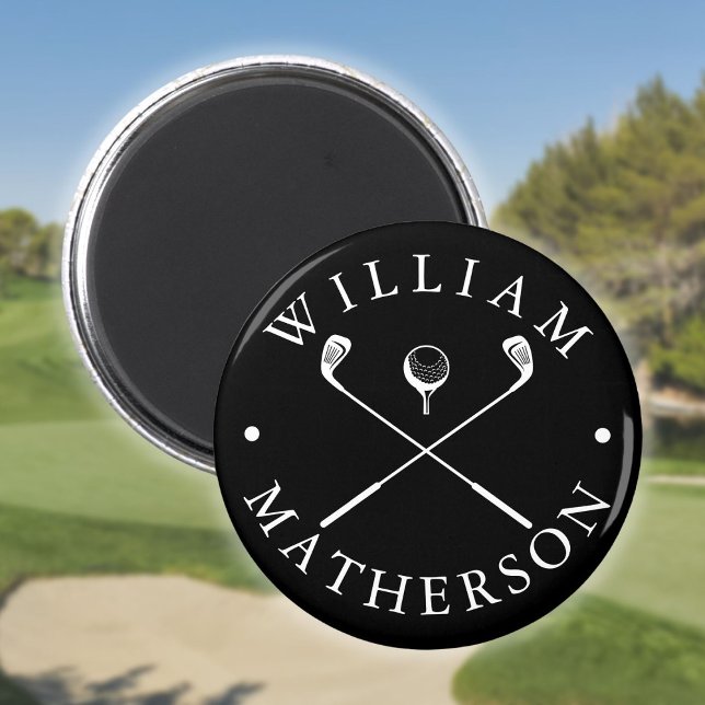 Individuelle Name Golf Clubs Schwarz und Weiß Magnet (Custom Name Golf Clubs Black And White Magnet)