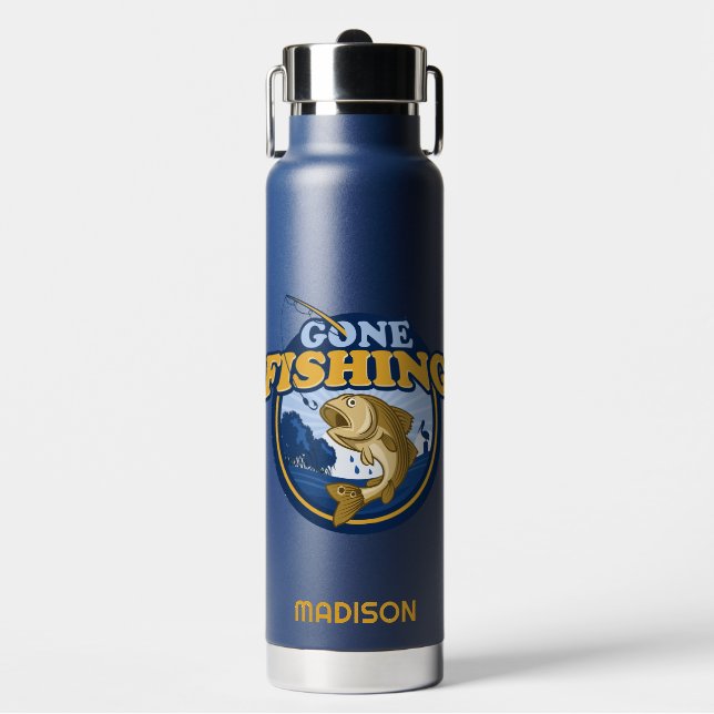 Individuelle Name "Gone Fishing" Trinkflasche (Vorderseite)