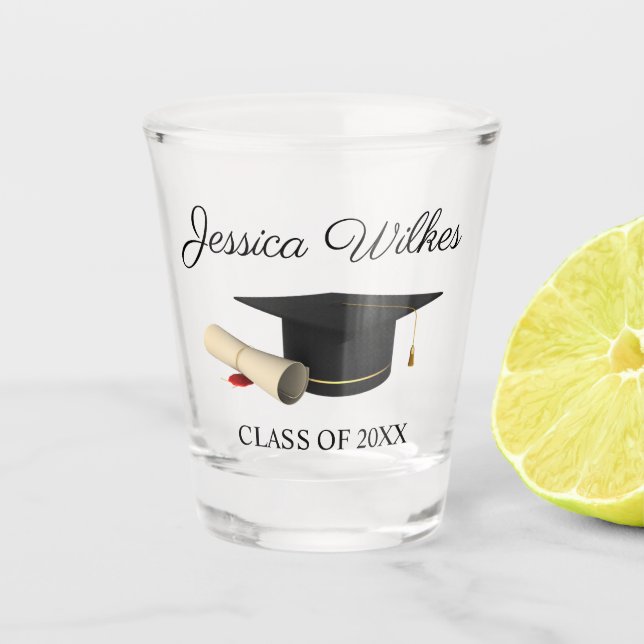 Individuelle Name Graduation Cap & Diploma Class Schnapsglas (Vorderseite)