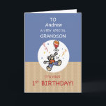 Individuelle Name Grandson 1. Teddy Bar Balloon Karte<br><div class="desc">Dein Enkel ist so ein besonderer Junge in deinem Leben. Aus diesem Grund sollten Sie ihm bei seinem bevorstehenden 1. Geburtstag diese besondere und lustige Karte geben,  um ihn zu begrüßen. Lege seinen Namen auf die anpassbare Vorderseite dieses für diese persönliche Touch.</div>