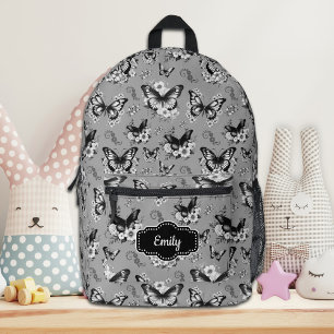 Individuelle Name Grau Butterfly Backpack Bedruckter Rucksack