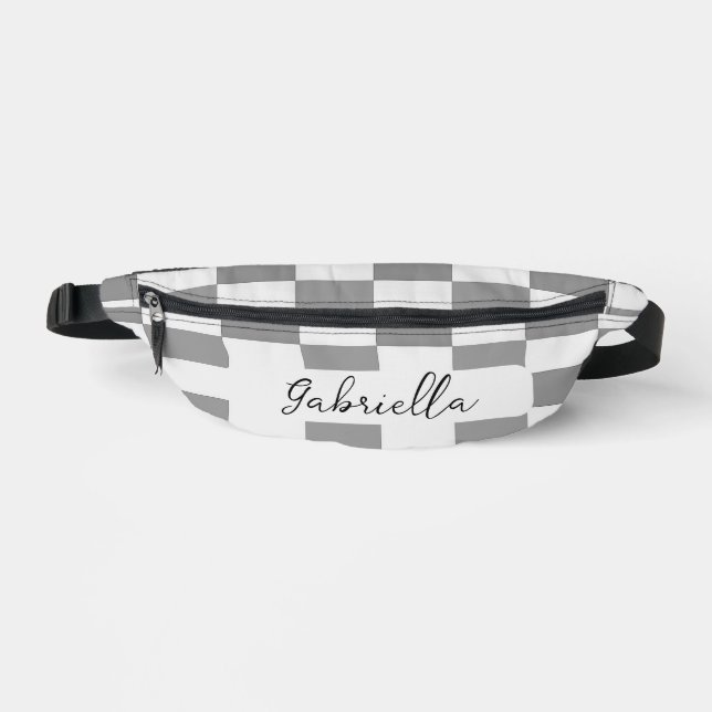 Individuelle Name-Graue Karo-Blockstruktur Bauchtasche (Vorderseite)