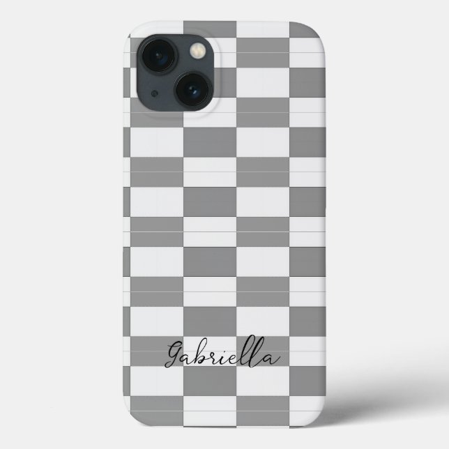 Individuelle Name-Graue Karo-Blockstruktur Case-Mate iPhone Hülle (Rückseite)
