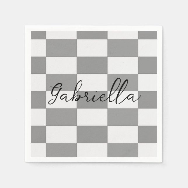 Individuelle Name-Graue Karo-Blockstruktur Serviette (Vorderseite)