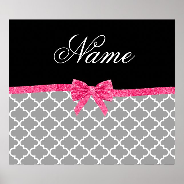 Individuelle Name graues marokkanisches Muster ros Poster (Vorne)