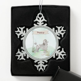 Individuelle Name Gray Poodle Haustier Hund Schneeflocken Zinn-Ornament