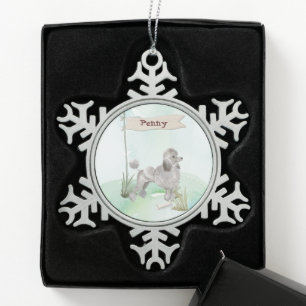 Individuelle Name Gray Poodle Haustier Hund Schneeflocken Zinn-Ornament