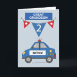 Individuelle Name Great Grandson 2. Geburtstagspol Karte<br><div class="desc">Zum 2. Geburtstag deines Urenkelns ist diese lustige Polizeiautokarte. Die Option zur Anpassung dieser Karte macht das besonders. Auf diese Weise können Sie den Namen des Prominenten an der Seitentür der Polizeikarte personalisieren.</div>