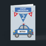 Individuelle Name Great Grandson 2. Geburtstagspol Karte<br><div class="desc">Zum 2. Geburtstag deines Urenkelns ist diese lustige Polizeiautokarte. Die Option zur Anpassung dieser Karte macht das besonders. Auf diese Weise können Sie den Namen des Prominenten an der Seitentür der Polizeikarte personalisieren.</div>