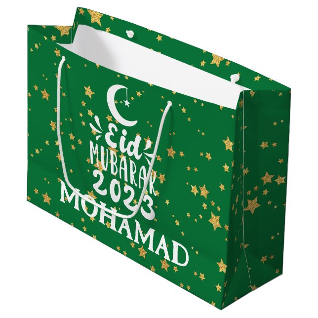Individuelle Name Große Eid 2023 Geschenktasche Geschenktüte (Vorderseite Schrägansicht)