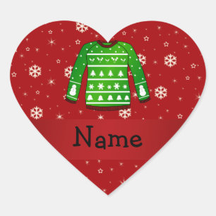 Individuelle Name-Grün hässlich Weihnachtspulli Herz-Aufkleber