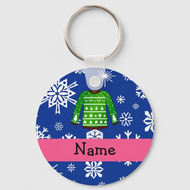 Individuelle Name-Grün hässlich Weihnachtspulli Schlüsselanhänger (Vorderseite)