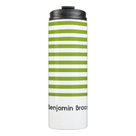 Individuelle Name, grün und weiß Streifen Thermosbecher