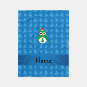 Individuelle Name grüne Santa-Uhu-blaue Weihnachts Fleecedecke