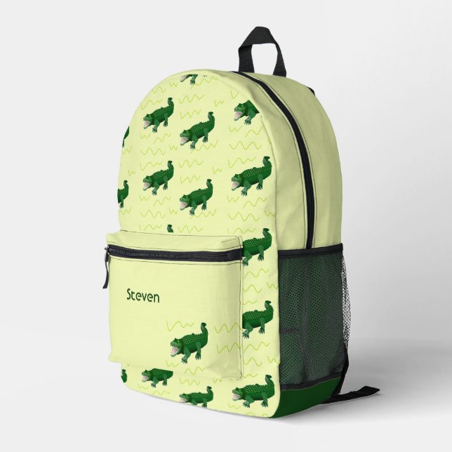 Individuelle Name-grüner Alligator auf gelb Bedruckter Rucksack (Rückseitige Ecke Rechts)