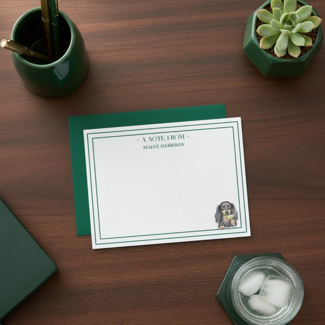 Individuelle Name Handgezeichnete Dackel Martini f Mitteilungskarte (Gift custom stationery to the dog lover in your life!)