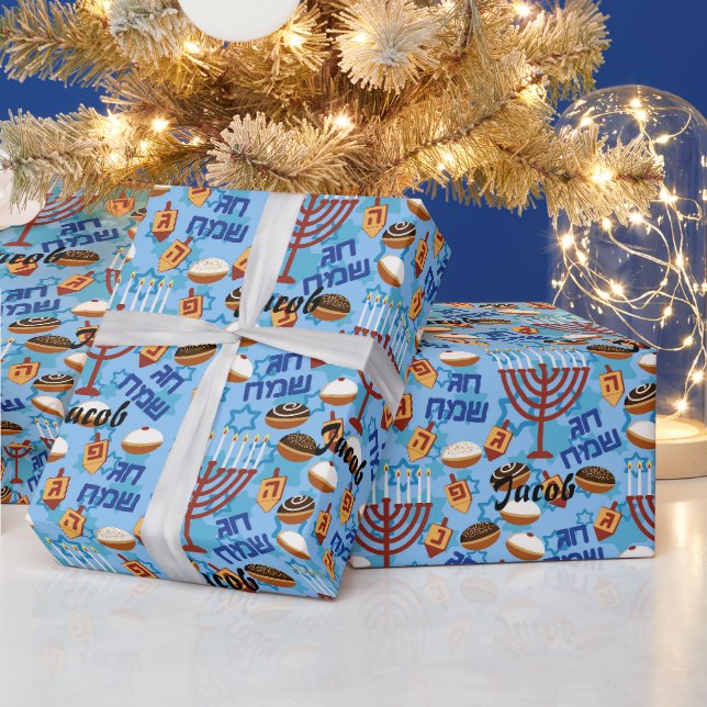 Individuelle Name Hanukkah Wrapping Paper Dreidel Geschenkpapier (Feiertage)