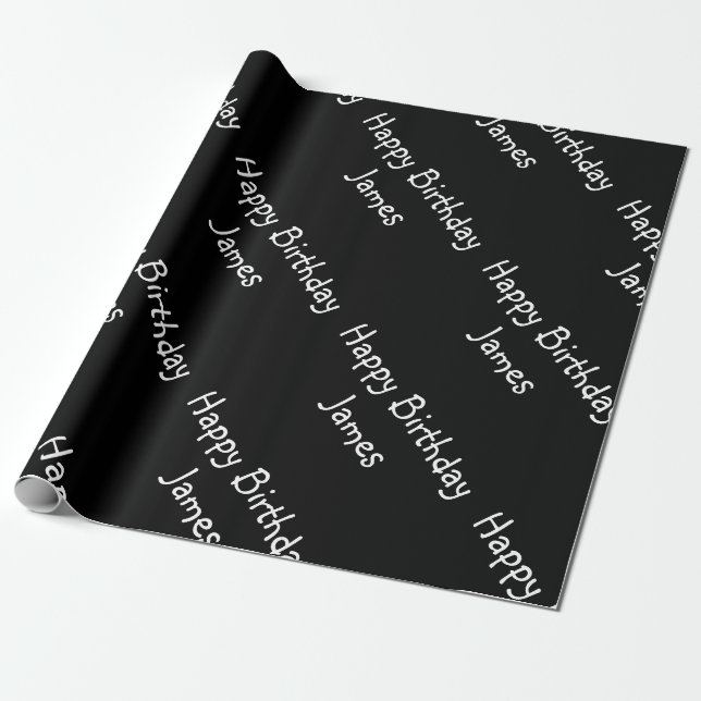 Individuelle Name Happy Birthday Black Geschenkpapier (Ungerollt)