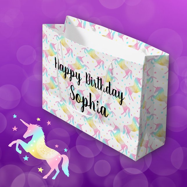 Individuelle Name Happy Birthday Rainbow Unicorn Große Geschenktüte (Von Creator hochgeladen)