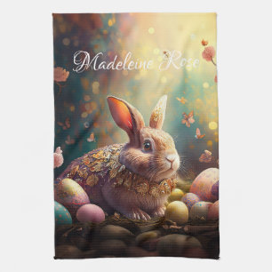 Individuelle Name Happy Osterfest Bunny mit Ostere Geschirrtuch