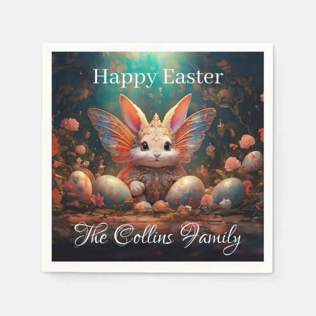 Individuelle Name Happy Osterfest Bunny mit Ostere Serviette (Vorderseite)
