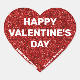 Individuelle Name Happy Valentine's Day Roter Glit Herz-Aufkleber